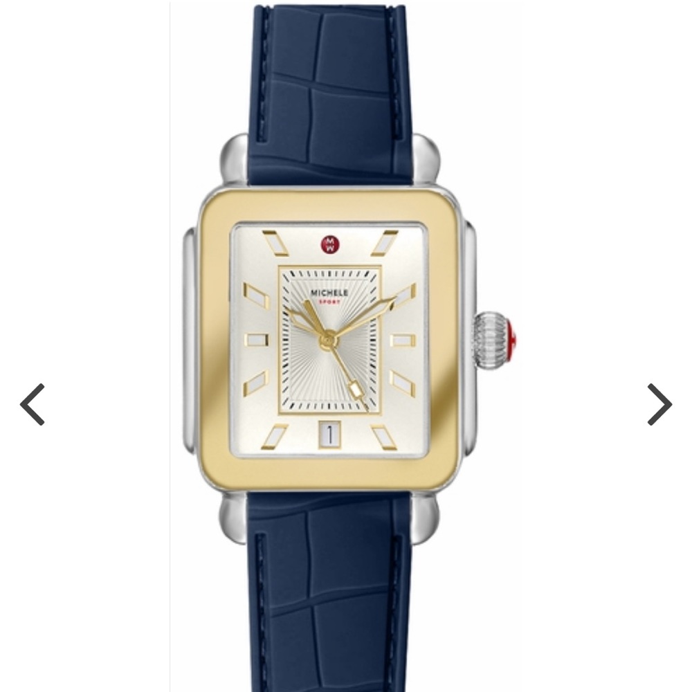 ‼️New Michele Deco Sport Two-Tone Navy Silicone Women's Watch